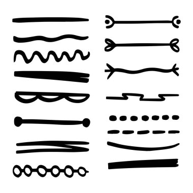 El Yapımı Altı Çizili Vuruş Seti. Grunge marker stilinde vektör vuruşları. 