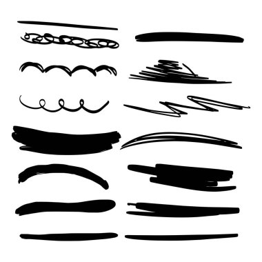 El Yapımı Altı Çizili Vuruş Seti. Grunge marker stilinde vektör vuruşları. 