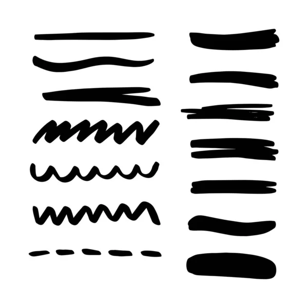 Handmade Set Underline Strokes Vector Strokes Grunge Marker Style — Stock Vector