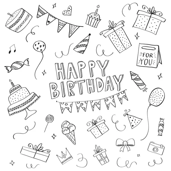 Happy Birthday Ręcznie Rysowane Doodle Napis Typografia Napis Plakatów Kart — Wektor stockowy