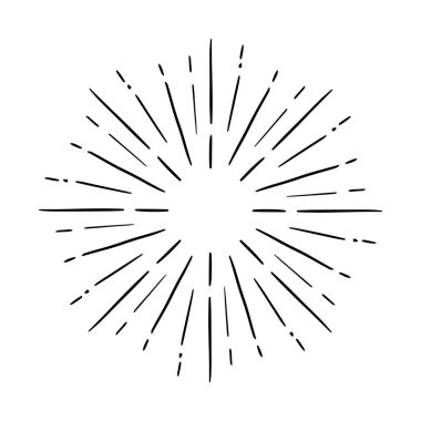 Klasik Güneş patlaması patlaması. El Çizimi Tasarım Grafik Element Havai Fişekleri Siyah Işın Vektörü