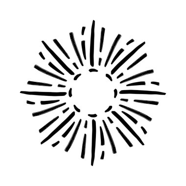 Klasik Güneş patlaması patlaması. El Çizimi Tasarım Grafik Element Havai Fişekleri Siyah Işın Vektörü