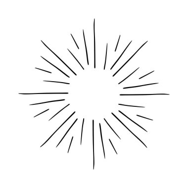 Klasik Güneş patlaması patlaması. El Çizimi Tasarım Grafik Element Havai Fişekleri Siyah Işın Vektörü