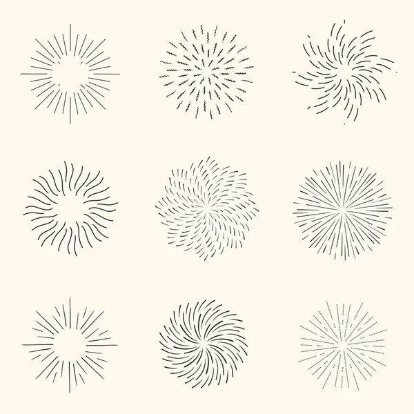 Klasik Güneş patlaması patlaması. El Çizimi Tasarım Grafik Element Havai Fişekleri Siyah Işın Vektörü