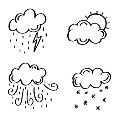 Vektör doodle hava simgesi. Bulutların ve karın simgesi. Doodle tarzı. Vektör çizimi.