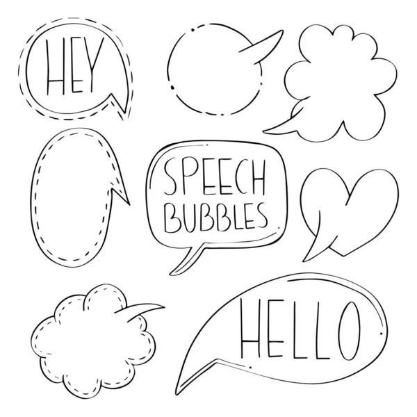 Conjunto Burbujas Voz Doodle Lindo Con Citas Texto — Vector de stock
