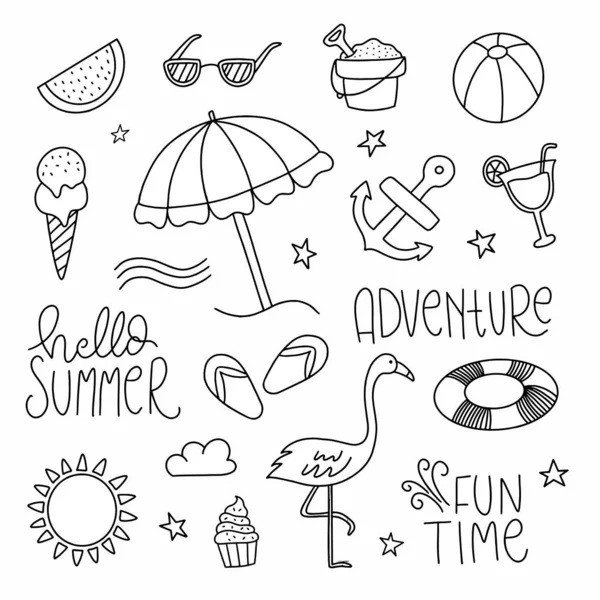 Set Hand Drawn Summer Doodles Hand Sketched Summer Icons Illustrations — Stock Vector