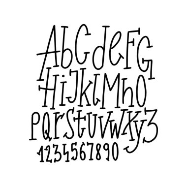 Elle çizilmiş alfabe. El boyaması fırça harfleri. Doodle komik yazı tipi. - Vektör