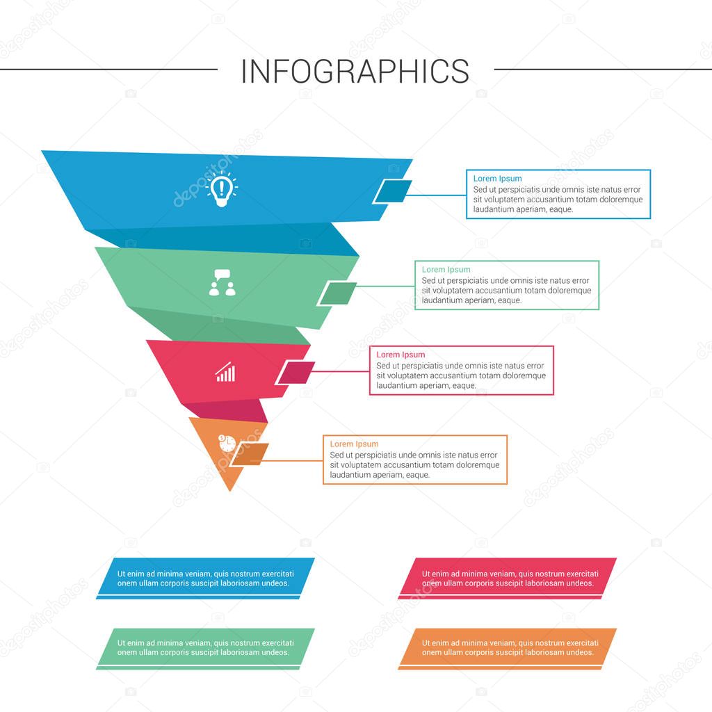 Pyramid Infographics. Funnel Pyramid with 4 charts.