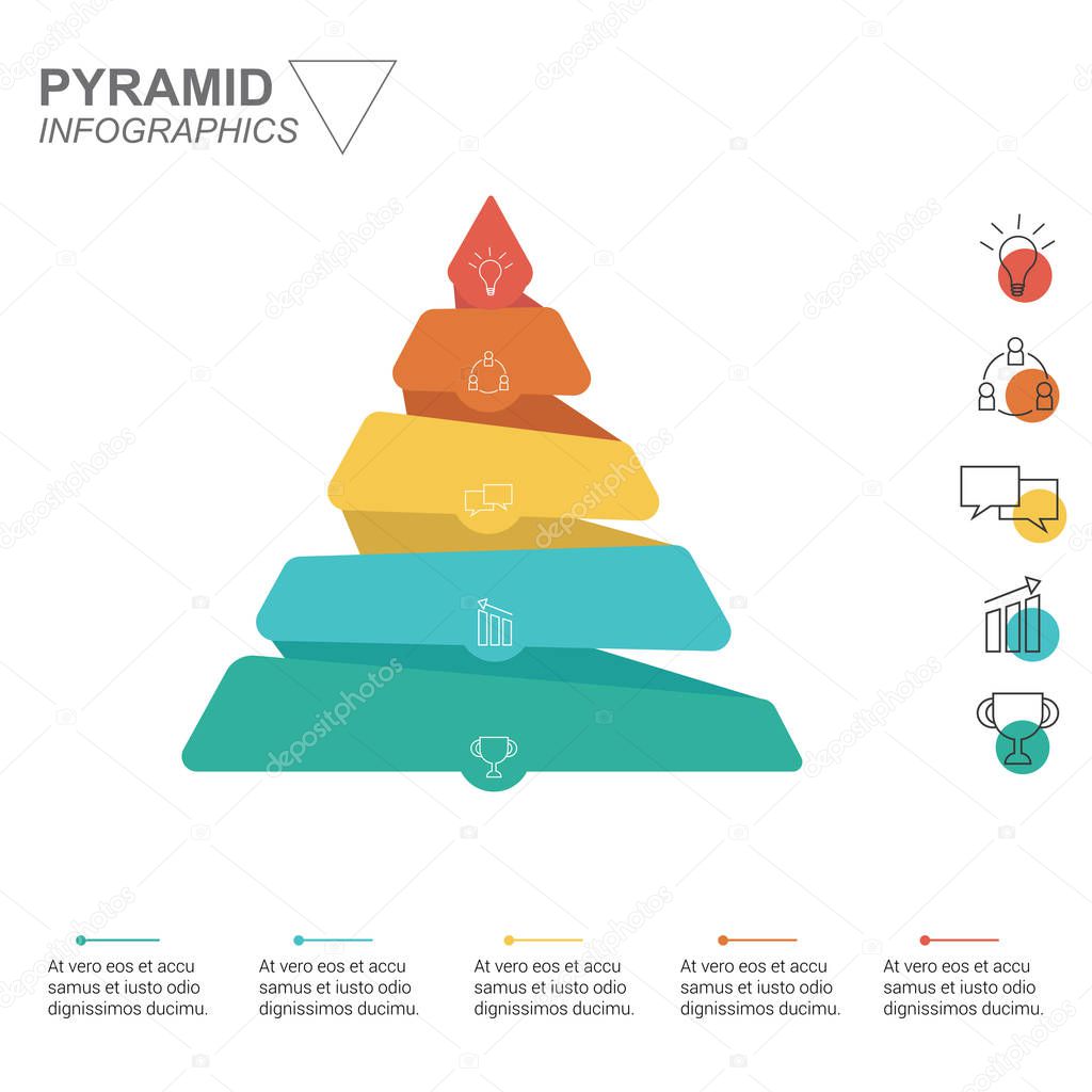 Pyramid Infographics. Funnel Pyramid with 5 charts.