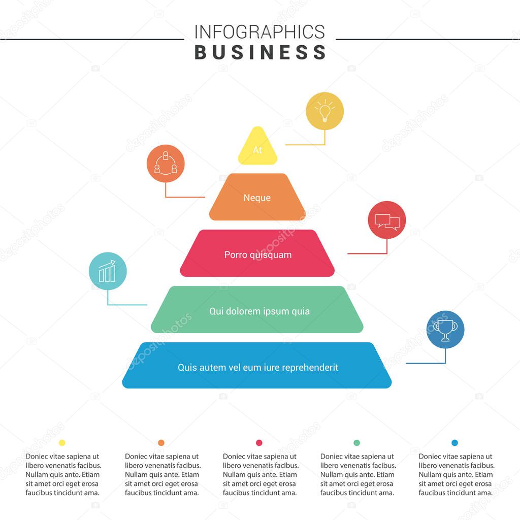 Pyramid Infographics. Funnel Pyramid with 5 charts.