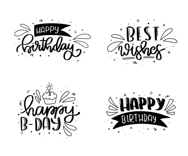 Feliz Aniversário Lettering Card Design Happy Birthday Modern Brush Letras —  Vetores de Stock