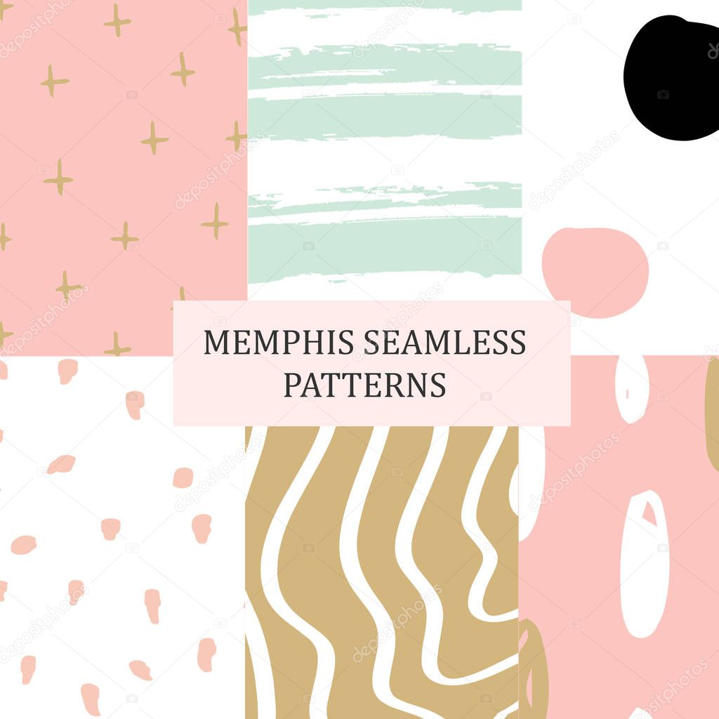 Hand drawn Abstract Seamless Memphis Pattern. Texture can be used for wallpaper, pattern fills, web page background, surface textures, fabric print.