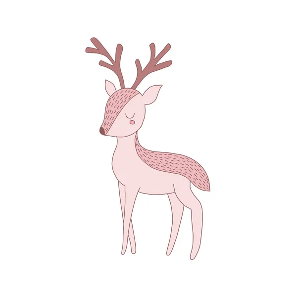 Śliczne Fawn Ilustracji Ręcznie Rysowane Kreskówka Fawn Ilustracji Zwierzęta Leśne — Wektor stockowy