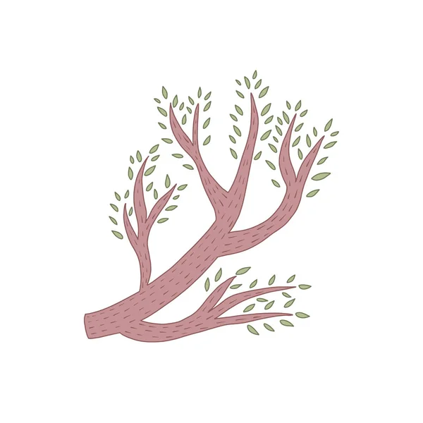Niedlichen Ast Illustration Handgezeichnete Zeichnung Eines Cartoon Zweiges Waldtiere — Stockvektor