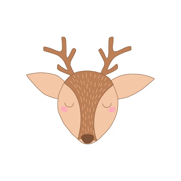 Cute Deer Illustration Ilustrasi Rusa Kartun Buatan Tangan Hewan Woodland - Stok Vektor