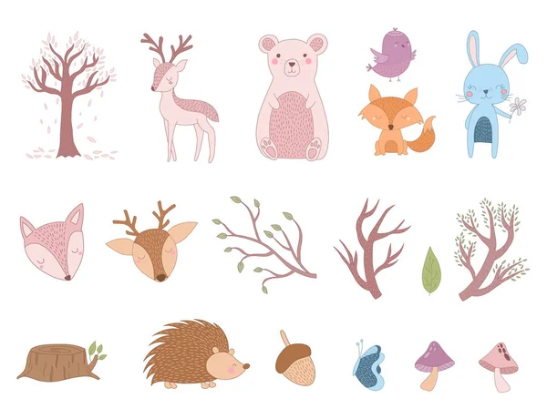 Sada Roztomilým Lesním Zvířatům Pěkná Zvířátka Ilustrace Vektorová Ilustrace — Stockový vektor