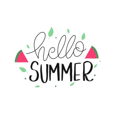 Merhaba Yaz El Çizilmiş Fırça yazı kompozisyonu. 