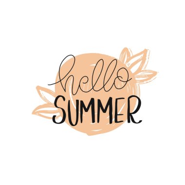 Merhaba Yaz El Çizilmiş Fırça yazı kompozisyonu. 