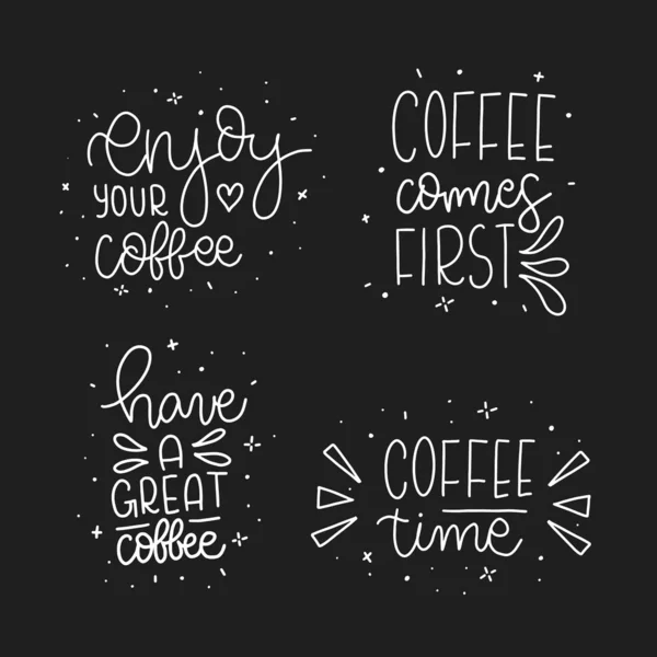 Set Typographie Moderne Lettrage Café Des Phrases Lettres Dessinées Main — Image vectorielle