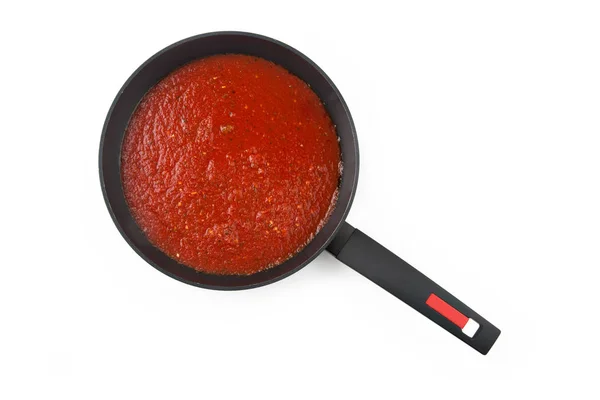 Hausgemachte Tomaten italienische Sauce, Blick von oben isoliert auf weiß — Stockfoto