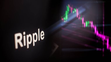 Ripple cryptocurrency belirteci. Cryptocurrency borsalarının davranışı, kavram. Modern finansal teknolojiler.