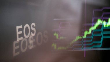 EOS cryptocurrency belirteci. Cryptocurrency borsalarının davranışı, kavram. Modern finansal teknolojiler.