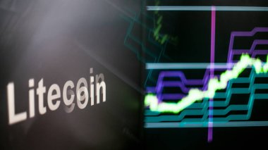 Litecoin cryptocurrency belirteci. Cryptocurrency borsalarının davranışı, kavram. Modern finansal teknolojiler.