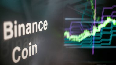 Binance sikke cryptocurrency Token. Cryptocurrency borsalarının davranışı, kavram. Modern finansal teknolojiler.