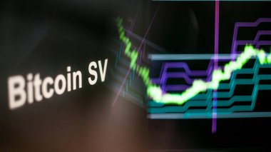 Bitcoin SV cryptocurrency belirteci. Cryptocurrency borsalarının davranışı, kavram. Modern finansal teknolojiler.