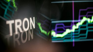 Tron cryptocurrency belirteci. Cryptocurrency borsalarının davranışı, kavram. Modern finansal teknolojiler.