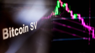 Bitcoin SV cryptocurrency belirteci. Cryptocurrency borsalarının davranışı, kavram. Modern finansal teknolojiler.