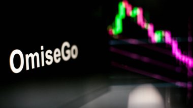 Omisego Cryptocurrency jetonu. Kripto para değişimlerinin davranışı, kavram. Modern finansal teknolojiler.