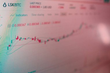 Lisk kripto para ticareti için uygulama arayüzü. Bilgisayar ekranının fotoğrafı. kripto para birimlerinin volatilitesi