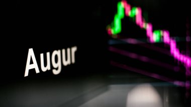 Augur Cryptocurrency belirteci. Kripto para değişimlerinin davranışı, kavram. Modern finansal teknolojiler.