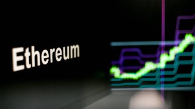 Ethereum cryptocurrency belirteci. Cryptocurrency borsalarının davranışı, kavram. Modern finansal teknolojiler.