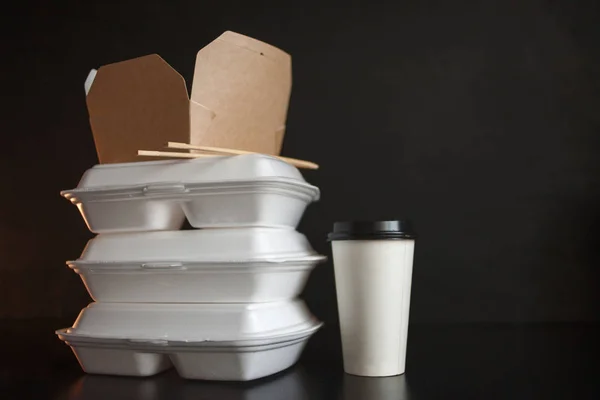 Food delivery service from restaurants and cafes. takeaway food containers.