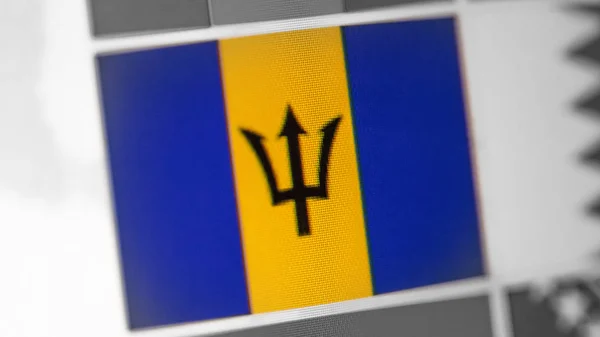 Η εθνική σημαία των Μπαρμπάντος. Η σημαία των Μπαρμπάντος στην οθόνη, ένα ψηφιακό εφέ. — Φωτογραφία Αρχείου