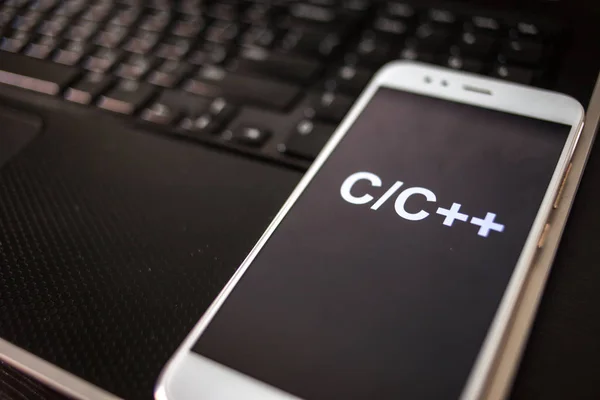 C plus plus Programming language for mobile development, concept. Smartphone