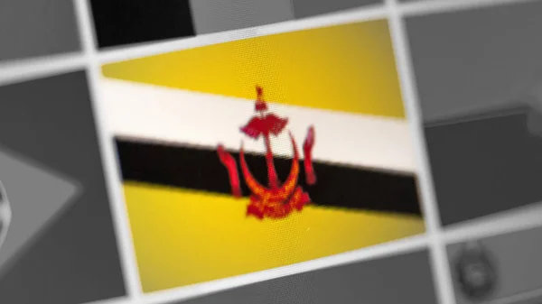 Brunei national flag of country. Brunei flag on the display, a digital moire effect.