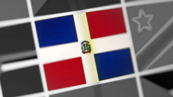 Repubblica Dominicana bandiera nazionale del paese. Bandiera Repubblica Dominicana sul display, un effetto moire digitale . — Foto Stock