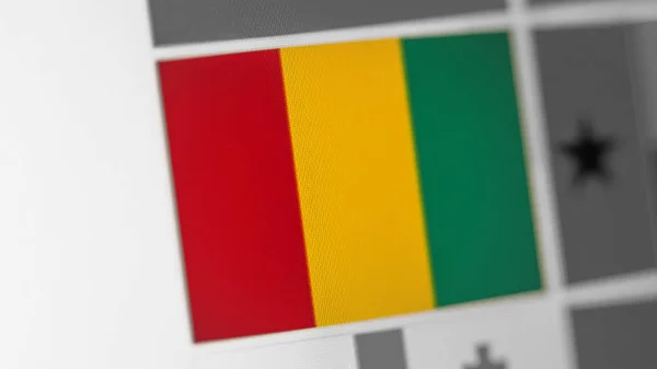 Guinea national flag of country. Guinea flag on the display, a digital moire effect.