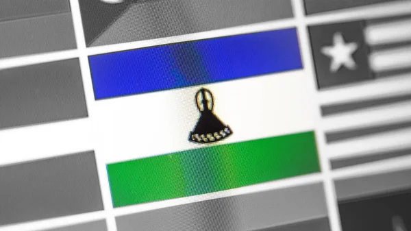 Η εθνική σημαία της χώρας του Λεσότο. Σημαία Λεσότο στην οθόνη, ένα ψηφιακό εφέ. — Φωτογραφία Αρχείου