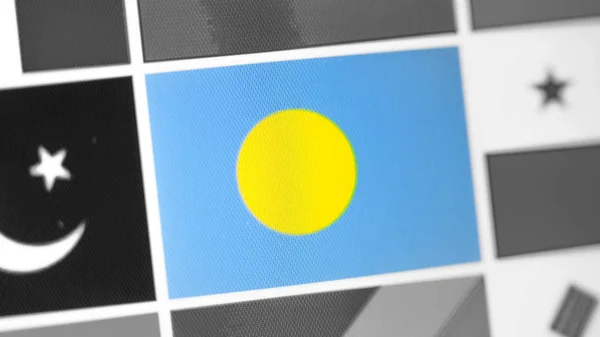 Palau national flag of country. Palau flag on the display, a digital moire effect.