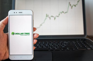 Saint Petersburg, Rusya - 25 Haziran 2019: Smartphone ekranında Dollar Tree Stores logosu.