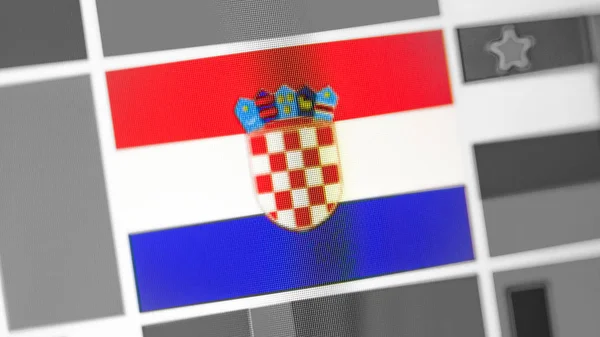 Croacia bandera nacional del país. Bandera de Croacia en la pantalla, un efecto digital moire . — Foto de Stock