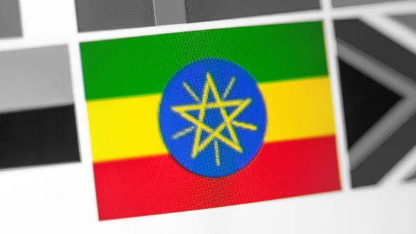 Ethiopia national flag of country. flag on the display, a digital moire effect.