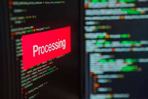 Lenguaje de programación, Procesamiento de la inscripción en el fondo del código informático . — Foto de Stock