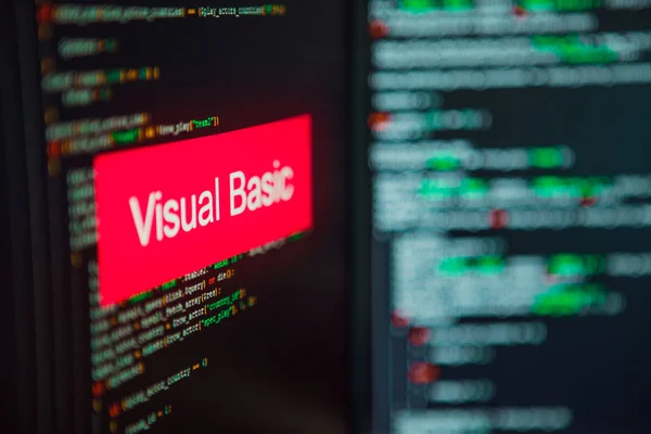 Programmeringsspråk, Visual Basic inskription på bakgrunden av datorkod. — Stockfoto