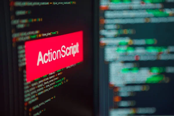 Lenguaje de programación, inscripción ActionScript en el fondo del código informático . — Foto de Stock